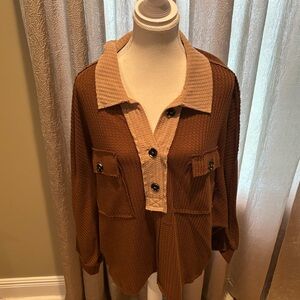 Brown Button-Up Waffle Knit Shirt